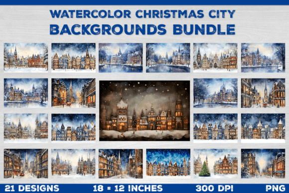 Download Watercolor Christmas City Background Set - Christmas city background Collection